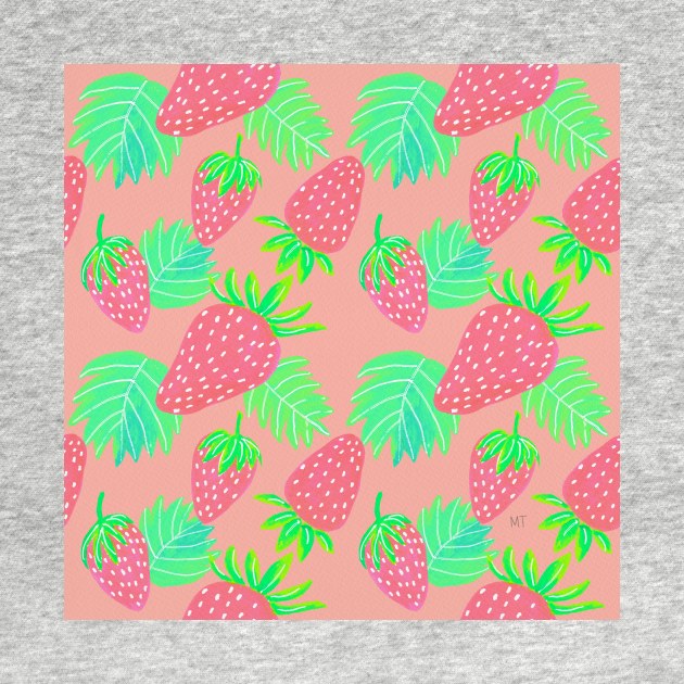 Strawberries Pattern - Coral and Pink by monitdesign